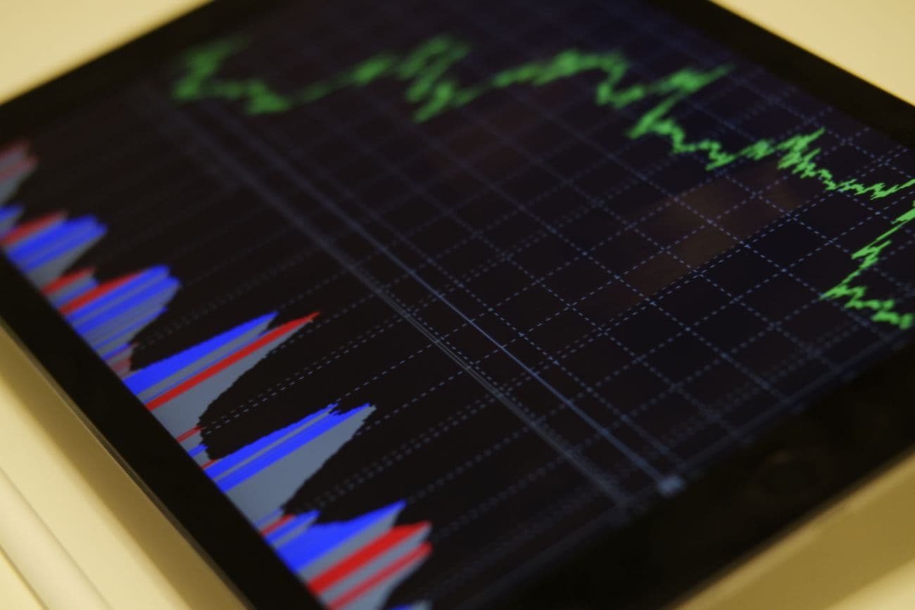 Market charts on a tablet screen