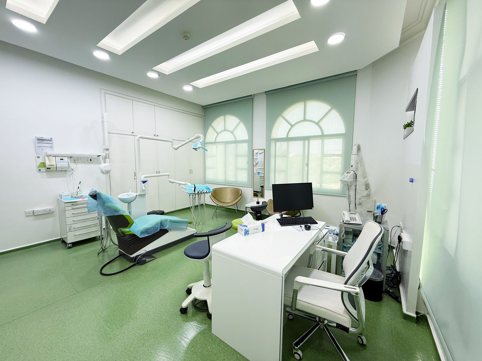 Dental treatment room with dental chair in a poly clinic in Jumeirah, Dubai